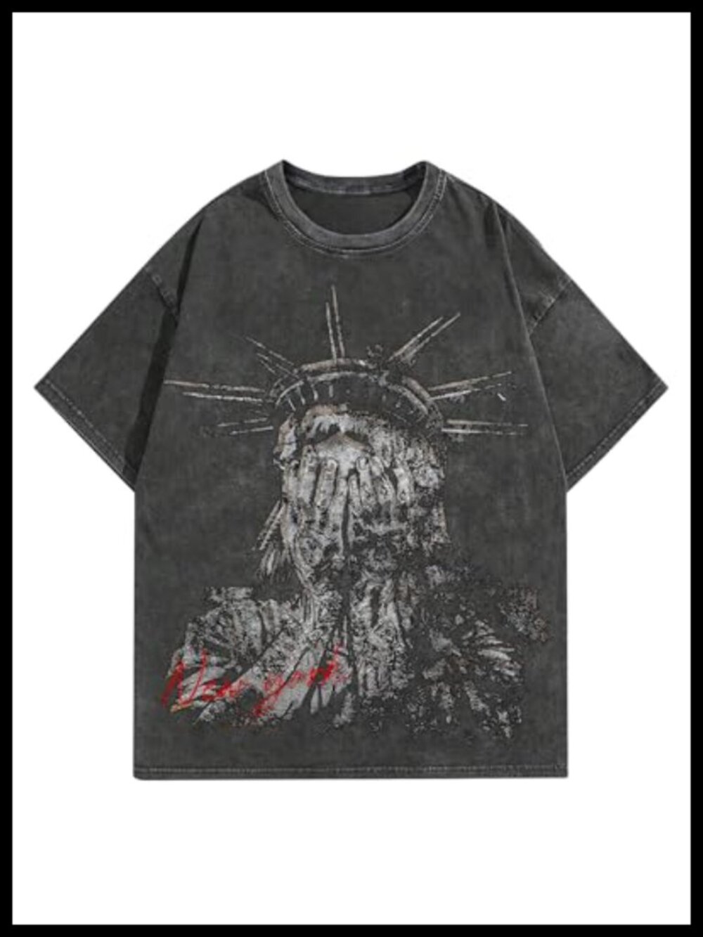 Men's Acid Wash Graphic T-Shirt Cotton Oversized Y2K Gothic Streetwear Tee